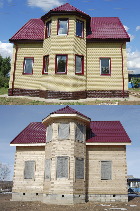 Облицовка фасада дома плиткой - фото до и после